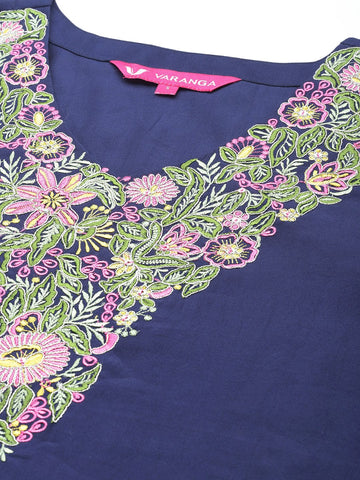 Varanga Floral Embroidered Thread Work Kurta with Trousers & Dupatta